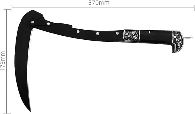 All-Black Sharp Edge Folding Scythe with Wooden Handle - Two Section Safety Sickle Knife for Grass Scythe and Grass Sickle, Foldable Garden Tool with Sheath