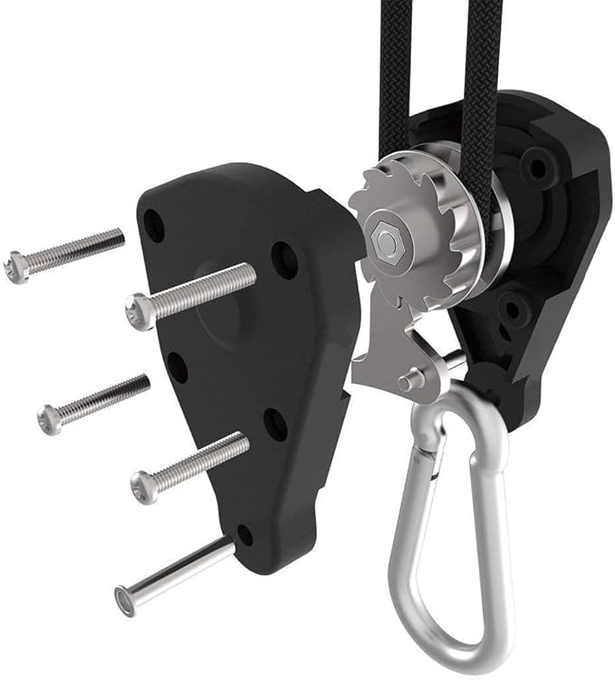 2-Pair 1/8" Inch 8ft Adjustable Heavy Duty Rope Clip Hanger with Reinforced Metal Internal Gears,Grow Light Fixture Hanger,8-Feet Long(Longest Ever),150lbs Weight Capacity,2Pack