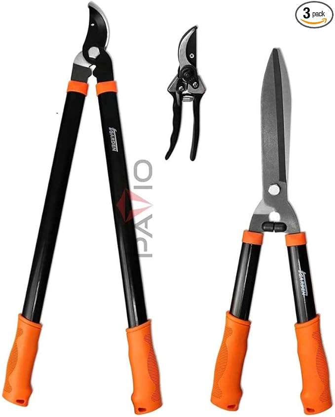 Patio Loppers Garden Tools, 3 Piece Kit with Hand Lopper, Hedge Shear and Bypass Pruner; Tree Trimmer Pruning Shears Branch Cutter Heavy-duty Clippers Shrub Care Set for Yard Lawn Gardening Gift