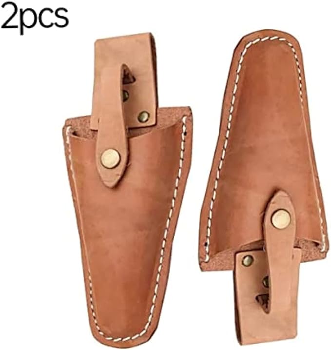 Leather Sheath for Scissors, 2Pcs Leather Sheath Tool Holsters,Garden Pruner Sheath, Belt Holder Pouch Bag, Protective Leather Cover, Leather Hand Pruner Sheath for Garden Pliers with Snap (2)
