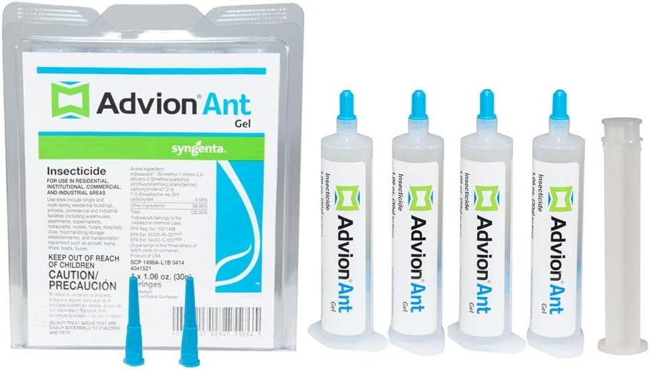 Advion Ant Gel Bait, 4 Tubes x 30-Grams, 1 Plunger and 2 Tips, Effective Ant Bait, Formulated with 0.05% Indoxacarb, Indoor and Outdoor Use, Ant Killer Gel for Control of Most Major Ant Species