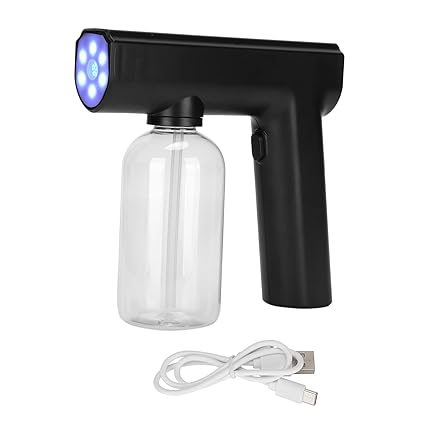 Electric Nanometer Atomizer, Portable Nanometer Mist Sprayer Gun Electric Fogger Cleaning Spray Gun for Home Office School Hotel (Black)