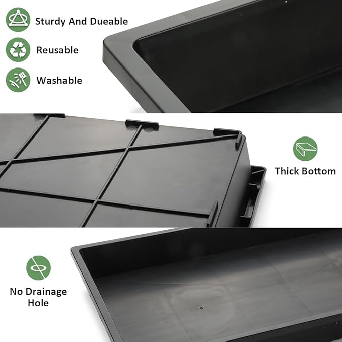 1020 Flat Seed Starter Trays 10 Pack, Plastic Nursery Pots Trays & Seeds Potting Plants Tray, Durable Carrying Seedling Starting Tray for Planting (Black)