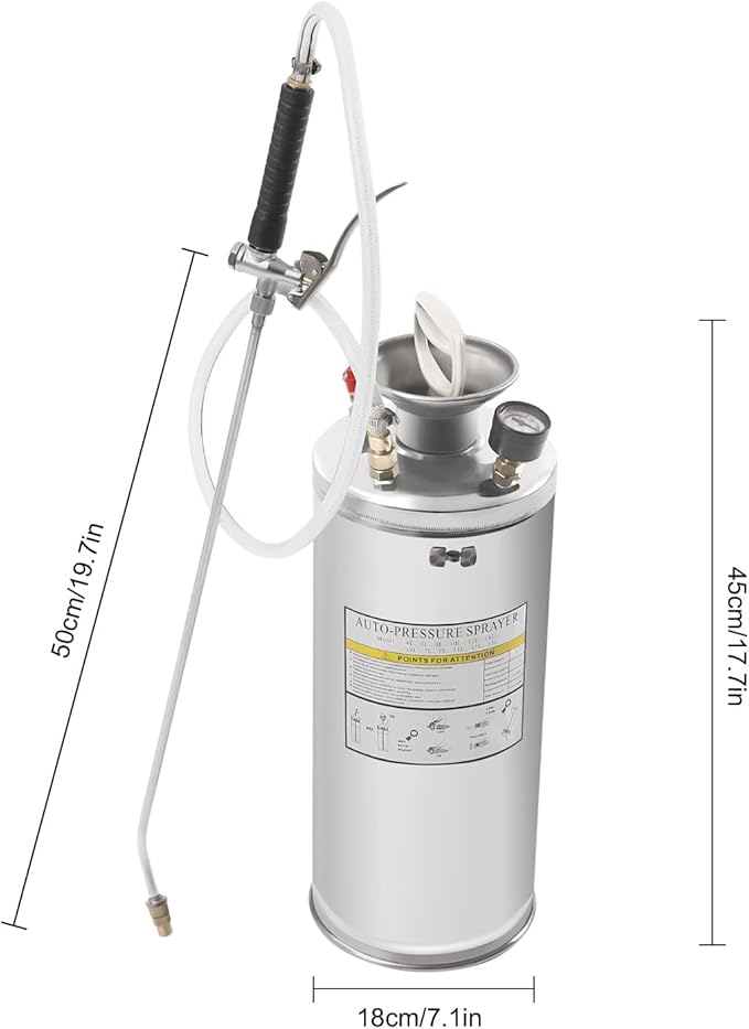 1.5gal Stainless Steel Sprayer, Hand Pump Sprayer with Pressure Gauge & Safety Valve, Stainless Garden Weed Sprayer for Gardening, Lawn, Yard, Indoor and Outdoor Spraying Needs
