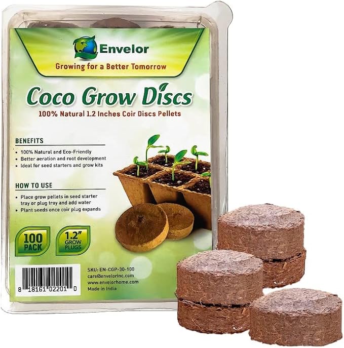 Envelor Coco Coir Seed Starting Mix Pellet for Seed Starter Tray Potting Soil for Indoor Plants Nursery Pots Flower Seeds Herbs Microgreens Succulent Soil Coco Growing Media, 1.2 Inches 100 Pack