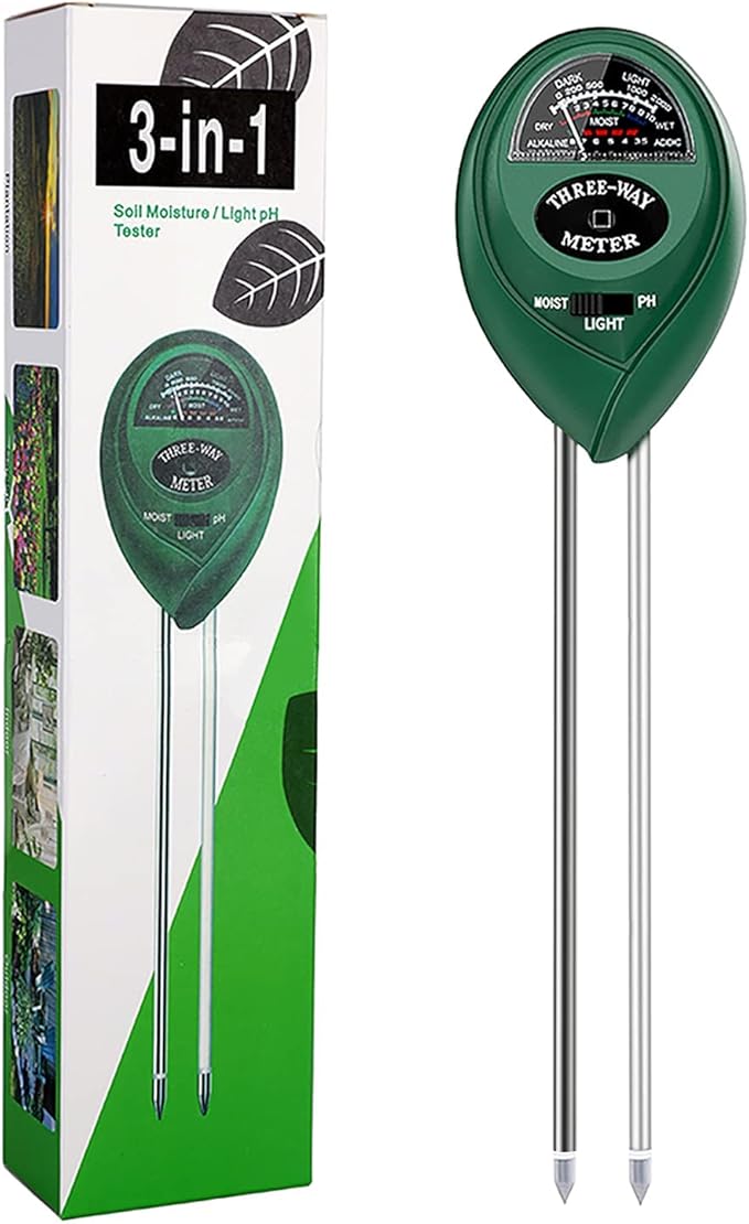 Soil PH Meter, Upgrade 3-in-1 Soil Teater Kit with Moisture, Light and PH Test, Gardening Tool Kit for Garden, Farm, Lawn, Plant, Indoor & Outdoor