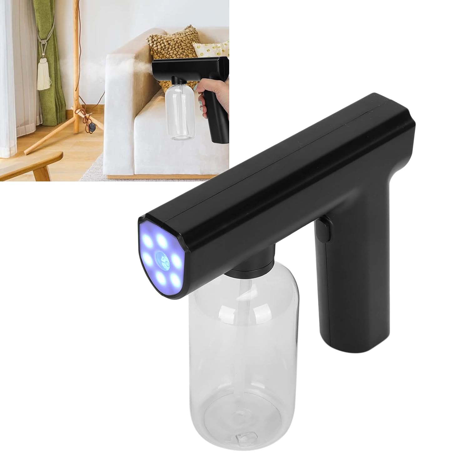 Electric Nanometer Atomizer, Portable Nanometer Mist Sprayer Gun Electric Fogger Cleaning Spray Gun for Home Office School Hotel (Black)