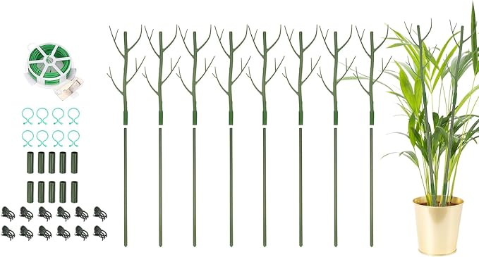 uxcell Plant Support Stakes Set, 8 Pcs Twig Plant Stem Support Structures 27.5" Plants Branches Supports with Extension Poles, Orchid Clips, Plants Tie for House Potted Monstera, Green