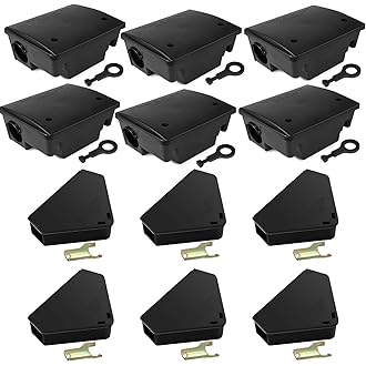 12 Pack Key–Required Rat Bait Stations & Mouse Bait Stations – 6 Large & 6 Compact, Lockable Weather–Resistant Plastic for Indoor & Outdoor – Keeps Children & Pets Safe