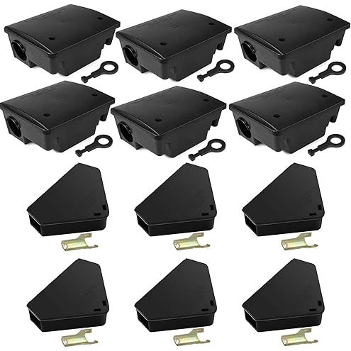 12 Pack Key–Required Rat Bait Stations & Mouse Bait Stations – 6 Large & 6 Compact, Lockable Weather–Resistant Plastic for Indoor & Outdoor – Keeps Children & Pets Safe
