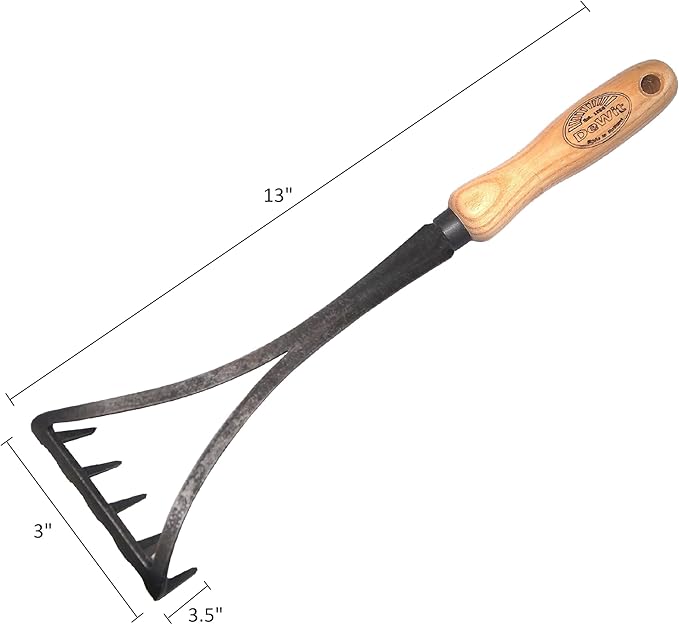 DeWit Bio Rake Cultivator – Garden Hand Tool with Hardened Boron Steel Tines & Ash Hardwood Handle