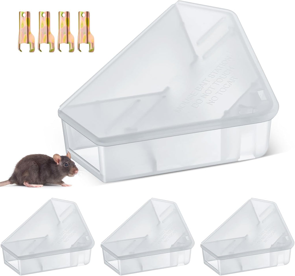 Qualirey 12 Pcs Mice Station with Key Triangle Bait Station Reusable Rodent Trap Box, Keeps Children and Pets Safe Indoor & Outdoor, Bait Not Included, Suitable for Small Mice (Black)