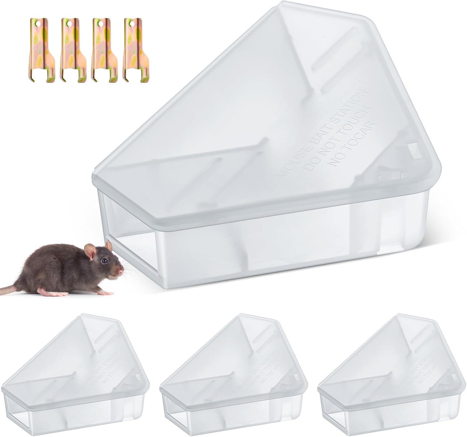 Qualirey 12 Pcs Mice Station with Key Triangle Bait Station Reusable Rodent Trap Box, Keeps Children and Pets Safe Indoor & Outdoor, Bait Not Included, Suitable for Small Mice (Black)