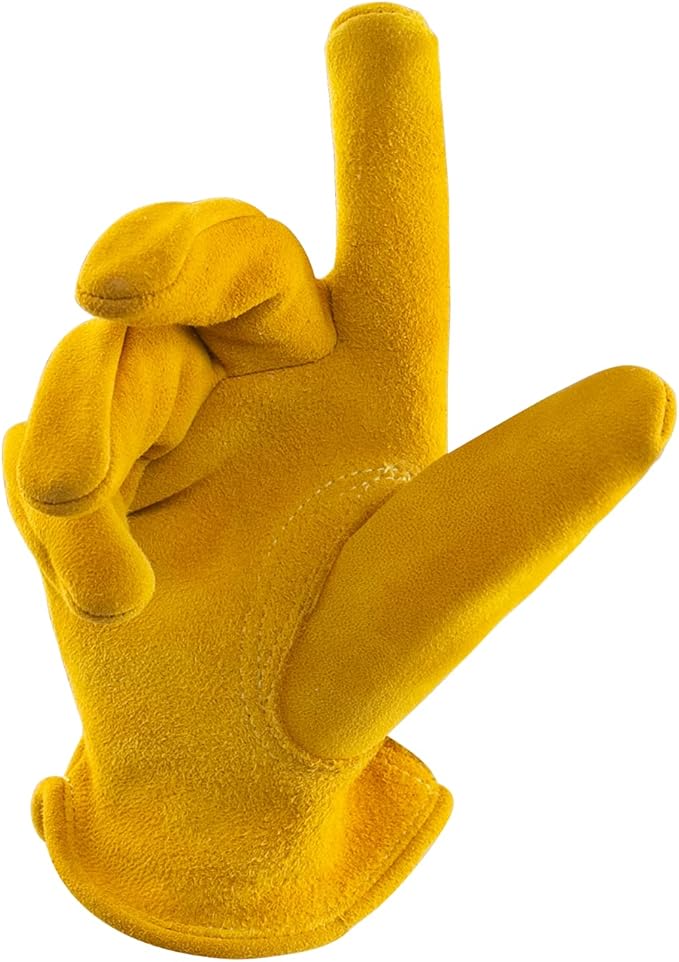 Kids Leather Gardening Work Gloves, Safety Gloves, Reflective Breathable Design, for Children Gardening& Outdoor (Yellow 3 Pairs, X-Large (12-14 Years Old))