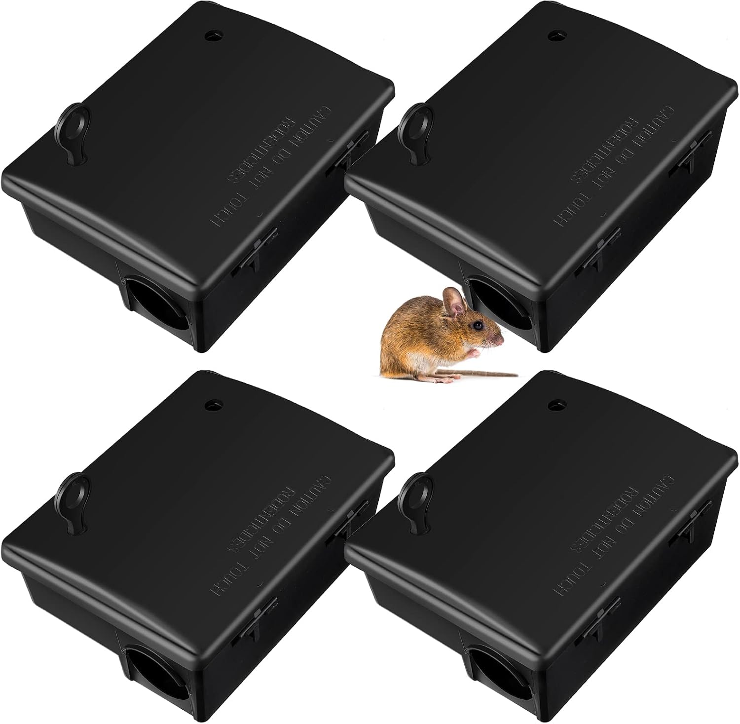 Qualirey 4 Pack Rat Bait Stations Large Rodent with Key Reusable Mouse Stations Mice Blocks Heavy Duty Boxes for Outdoor Rodents Mice Blocks, Bait Not Included, Black (9.8 x 7.5 x 3.9 Inches)