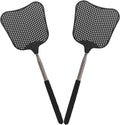 Litoexpe 2 Pack Telescopic Fly Swatter, Plastic Fly Swatter Heavy Duty Set, Manual Flyswatter with Stainless Steel Telescopic Handle for Indoors/Classroom/Office