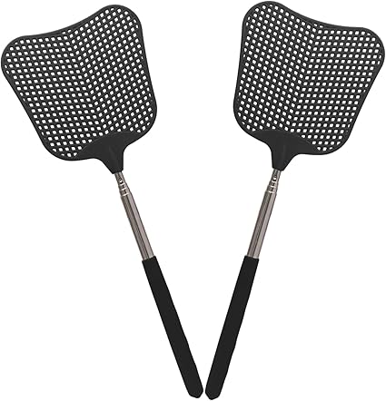 Litoexpe 2 Pack Telescopic Fly Swatter, Plastic Fly Swatter Heavy Duty Set, Manual Flyswatter with Stainless Steel Telescopic Handle for Indoors/Classroom/Office