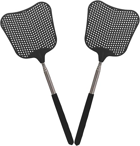 Litoexpe 2 Pack Telescopic Fly Swatter, Plastic Fly Swatter Heavy Duty Set, Manual Flyswatter with Stainless Steel Telescopic Handle for Indoors/Classroom/Office