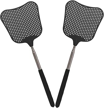 Litoexpe 2 Pack Telescopic Fly Swatter, Plastic Fly Swatter Heavy Duty Set, Manual Flyswatter with Stainless Steel Telescopic Handle for Indoors/Classroom/Office