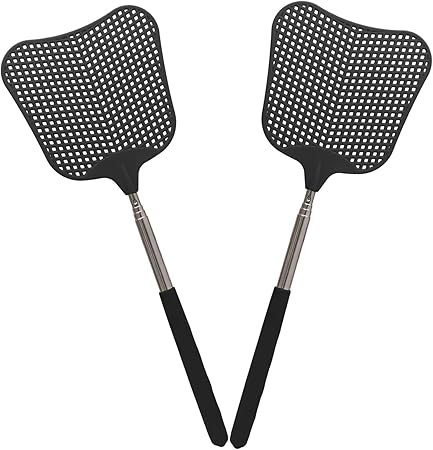 Litoexpe 2 Pack Telescopic Fly Swatter, Plastic Fly Swatter Heavy Duty Set, Manual Flyswatter with Stainless Steel Telescopic Handle for Indoors/Classroom/Office