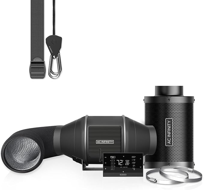 AC Infinity Air Filtration PRO Kit 4”, AI Controller with WiFi App Control & Auto Level Adjusting, Inline Fan, Carbon Filter, Ducting, Ventilation System for Grow Tents, Hydroponics, Indoor Gardening