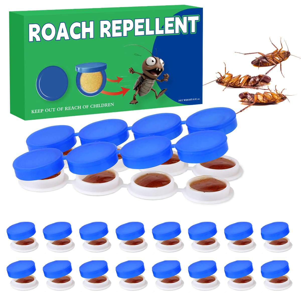 16PCS Roach Bait & Killer, Roach Repellent Stations for Nest Repellent of Indoor Infestations, Effective Solution for Small to Large Cockroaches, Easy to Use, Ideal for Hidden Areas