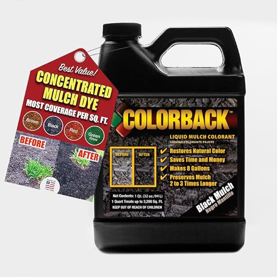 Black Dye, 3,200 Square Feet Coverage - Colorant for Landscaping & Garden Beds, Wood Mulch Color Restorer & Playground Bark, Eco-Friendly Paint - 1-Quart