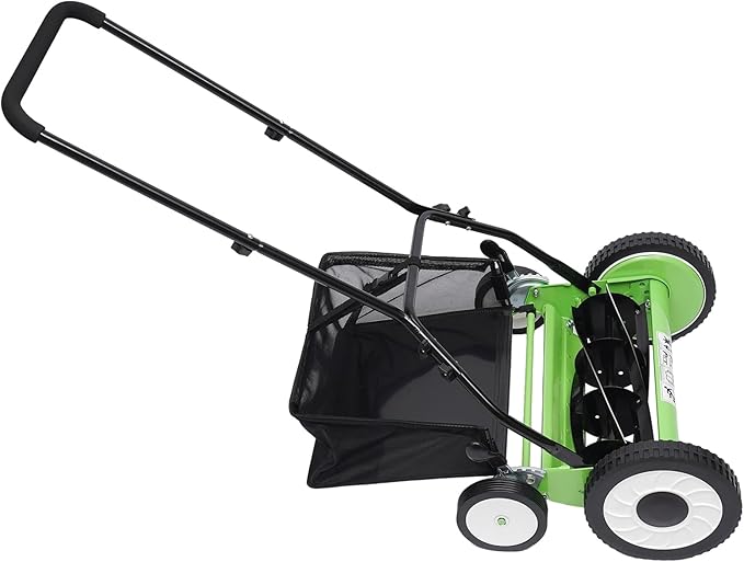 16 Inch Manual Push Reel Lawn Mower with Adjustable Mowing Height, 5 Blades and Collection Bag, Push Lawn Sweeper Grass Catcher Outdoor Power Tools for Picking up Leaves,Grass and Debris on Lawns