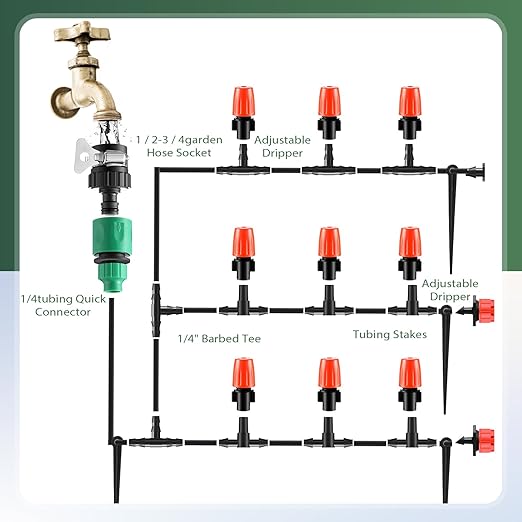 VIHOSE 328 FT Drip Irrigation System Kit 1/4" Blank Distribution Tubing Automatic Garden Watering Sprinkler System Sprinkler Kit for Garden Raised Bed Greenhouse Yard Lawn Plant Misting System