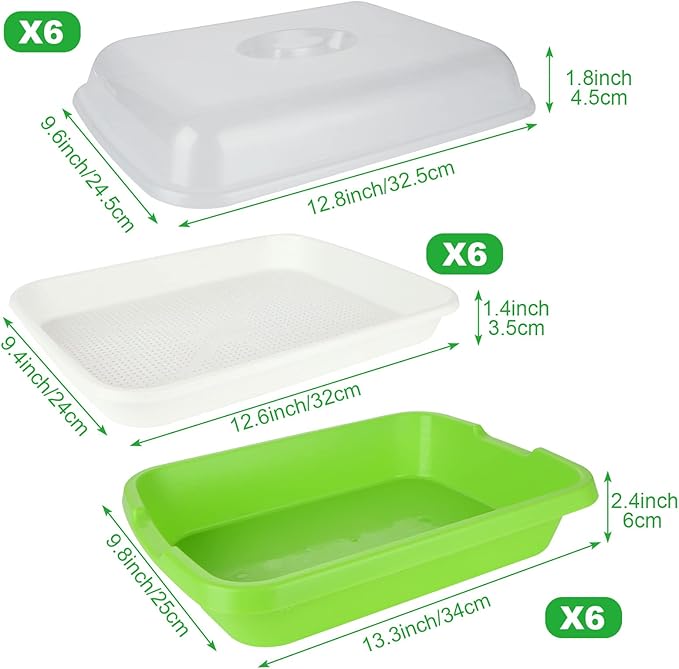 SHUESS 6 Pack Seed Sprouting Tray with Drain Holes BPA Free Nursery Tray Microgreens Growing Trays Wheatgrass Grower Sprouting Container Seed Germination Propagation Trays for Garden Home Office