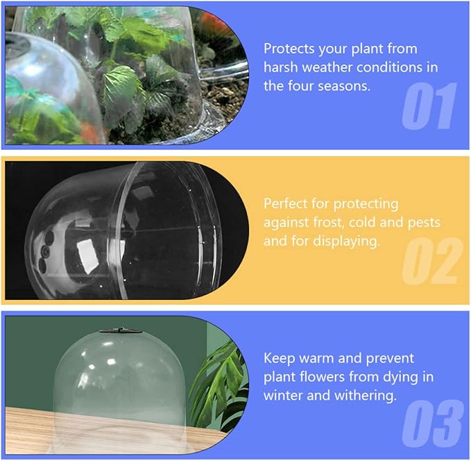 Happyyami Reusable Transparent Garden Cloches Plant Dome Cover for Outdoor Indoor Protection Greenhouse for Season Extension Easy to Install Plant Protector