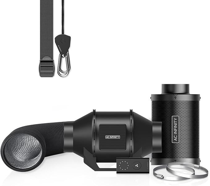 AC Infinity Air Filtration Kit 4”, CLOUDLINE LITE Inline Fan and Carbon Filter Combo, Cooling and Ventilation System for Grow Tents, Hydroponics, Indoor Gardening