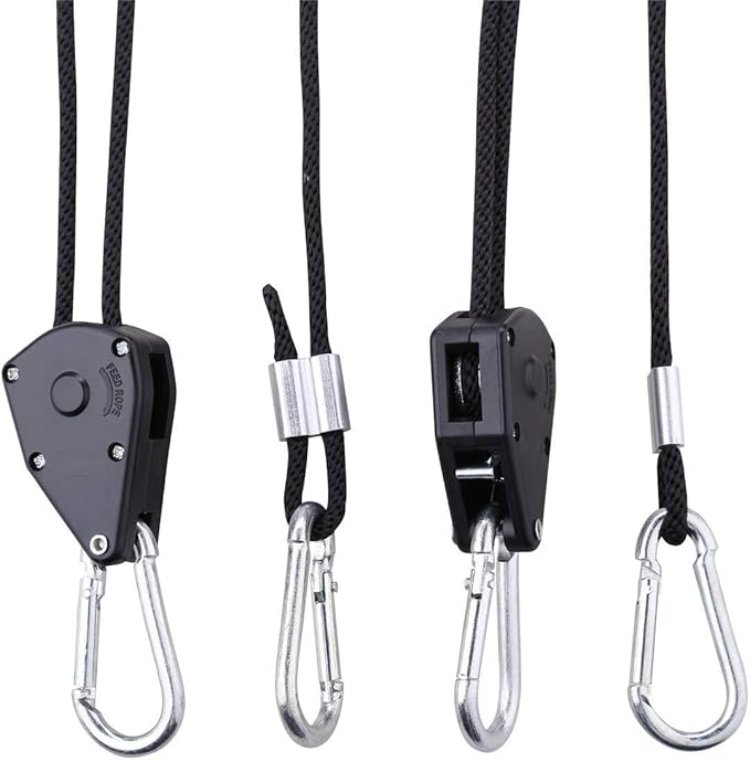 2-Pair 1/8" Inch 8ft Adjustable Heavy Duty Rope Clip Hanger with Reinforced Metal Internal Gears,Grow Light Fixture Hanger,8-Feet Long(Longest Ever),150lbs Weight Capacity,2Pack