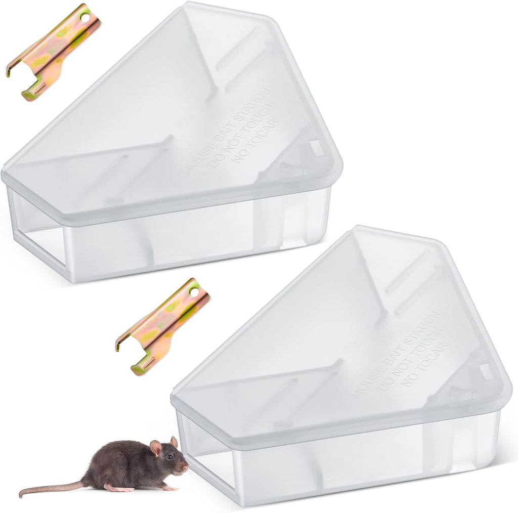 Qualirey 12 Pcs Mice Station with Key Triangle Bait Station Reusable Rodent Trap Box, Keeps Children and Pets Safe Indoor & Outdoor, Bait Not Included, Suitable for Small Mice (Black)