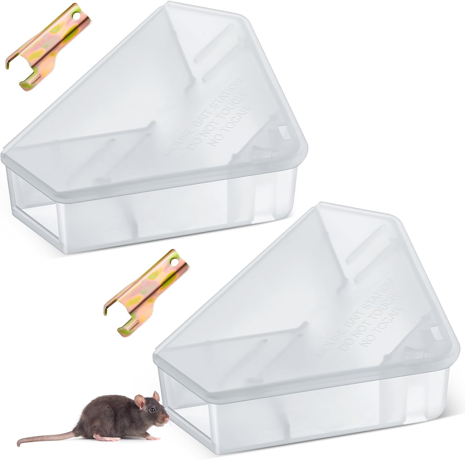 Qualirey 12 Pcs Mice Station with Key Triangle Bait Station Reusable Rodent Trap Box, Keeps Children and Pets Safe Indoor & Outdoor, Bait Not Included, Suitable for Small Mice (Black)