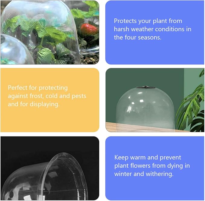 Happyyami Reusable Transparent Garden Cloches Plant Dome Cover for Outdoor Indoor Protection Greenhouse for Season Extension Easy to Install Plant Protector