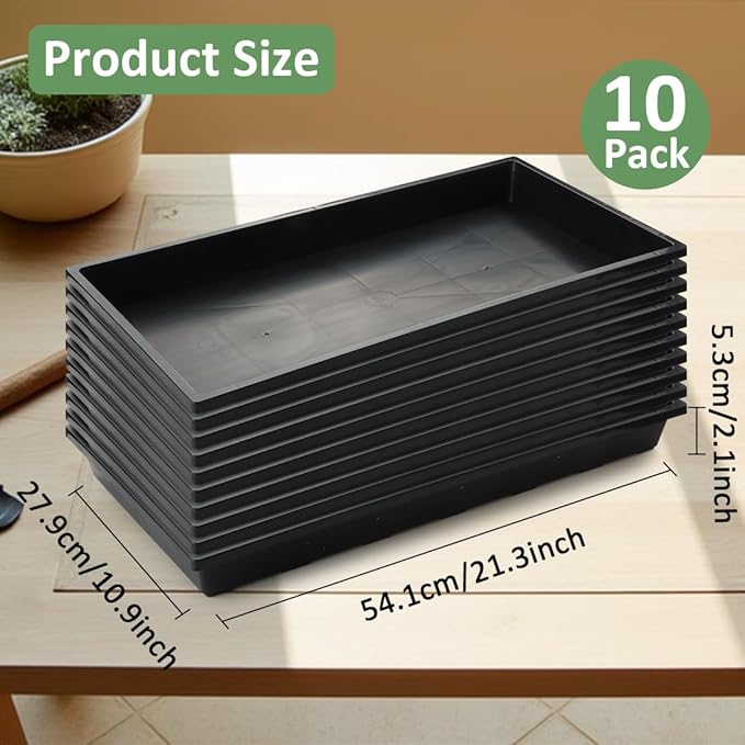 1020 Flat Seed Starter Trays 10 Pack, Plastic Nursery Pots Trays & Seeds Potting Plants Tray, Durable Carrying Seedling Starting Tray for Planting (Black)