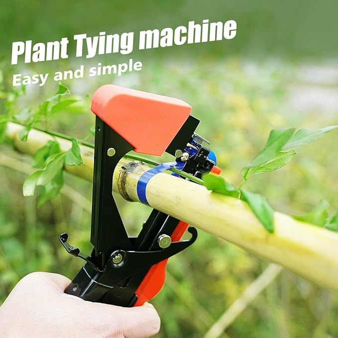 Plant Tying Machine, Garden Tapetool Tapener Gun with 12 Rolls of Tape, 1 Box Staples and 1 Replacement Blade for Vegetables, Grape, Tomato, Cucumber, Pepper and Flower Planting (Red)