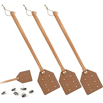 ZOCONE 3 Pack Leather Fly Swatters with Lanyard, Sturdy Fly Swatter Heavy Duty Wood Fly Swatter for Indoors and Outdoors