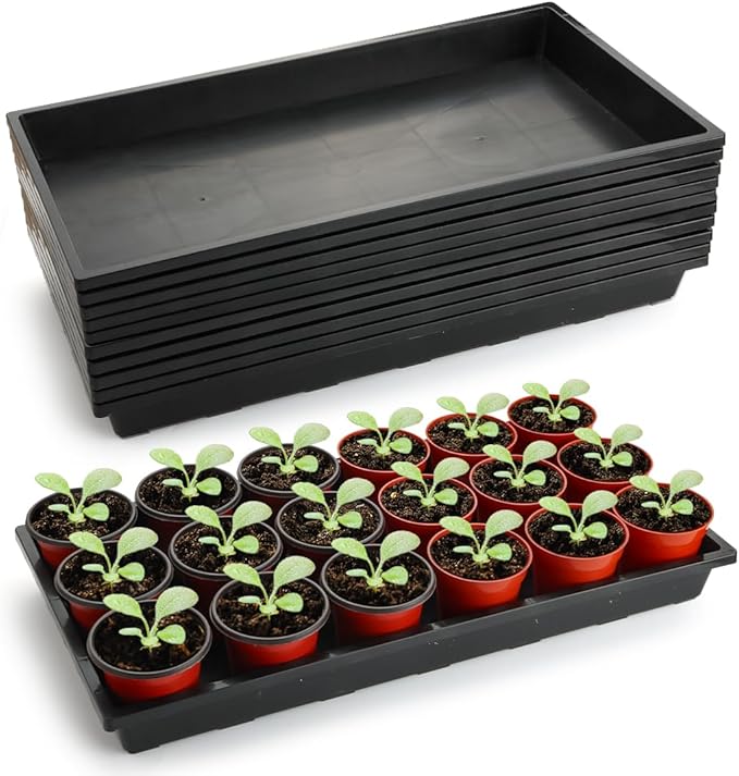 1020 Flat Seed Starter Trays 10 Pack, Plastic Nursery Pots Trays & Seeds Potting Plants Tray, Durable Carrying Seedling Starting Tray for Planting (Black)