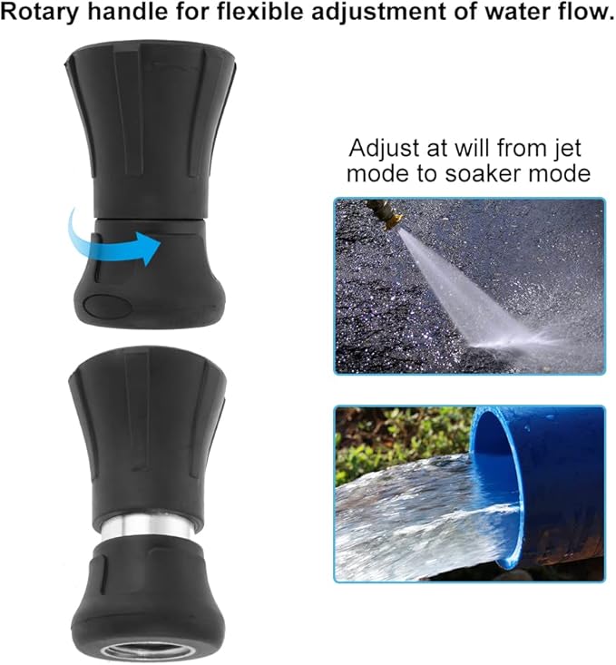 Fireman Hose Nozzle, 3/4" Garden Hose Nozzle, High Pressure Sprayer Nozzle for Car Washing, Patio Cleaning, Watering Lawn and Garden, Universal Fit Garden Hoses Black