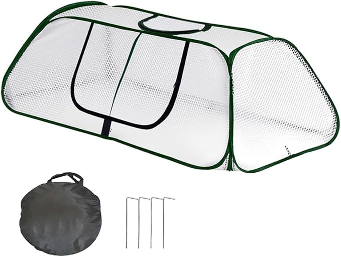 Collapsible Pop-Up Mesh Plant Greenhouse Cover with Side Window Protector Cage, Raised Beds Row Netting, Animal/Insect Barrier with Stakes for Fruits, Vegetables & Seedlings