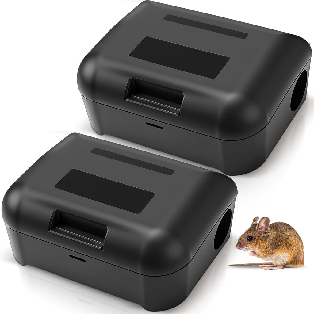 Qualirey 4 Pack Rat Bait Stations Large Rodent with Key Reusable Mouse Stations Mice Blocks Heavy Duty Boxes for Outdoor Rodents Mice Blocks, Bait Not Included, Black (9.8 x 7.5 x 3.9 Inches)