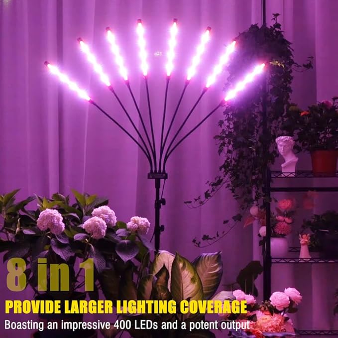 [8 in 1] LED Grow Light for Indoor Plants, Full Spectrum Plant Lights for Indoor Growing with Tripod Stand, Auto On/Off Timing 4/8/12H, Plant Growing Lamps for All Indoor Plants.