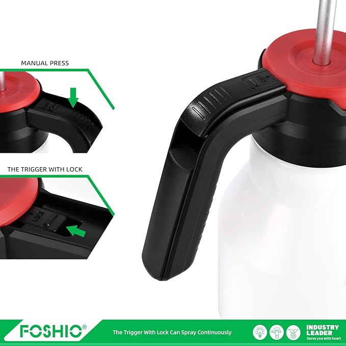 FOSHIO 0.4 Gallon Garden Pump Sprayer, 1.5L Portable Hand Pump Pressure Water Spray Bottles with Adjustable Nozzle Trigger Lock Sprayer for Home, Lawn and Car Detailing