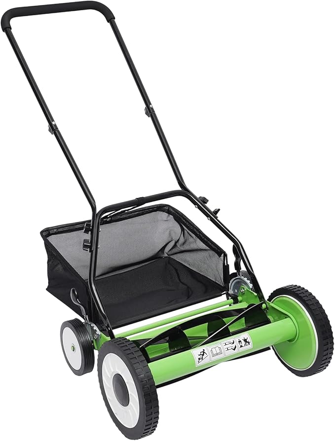 16 Inch Manual Push Reel Lawn Mower, 5 Blade Grass Catcher Push Outdoor Power Tools with Grass Catcher, Leaf Collector Lawn Sweeper for Villa Yards, Park Greening, Factory Greening