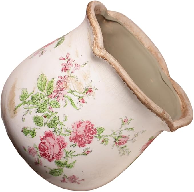 Ceramic Pots for Plants, Vintage Plant Pot with Drainage Hole, 6.11in. Planter for Indoor Plants, Crackle Glaze Finish Flower Pot, Perfect Tuscan Ceramic Planter for Gardening, Rose Floral