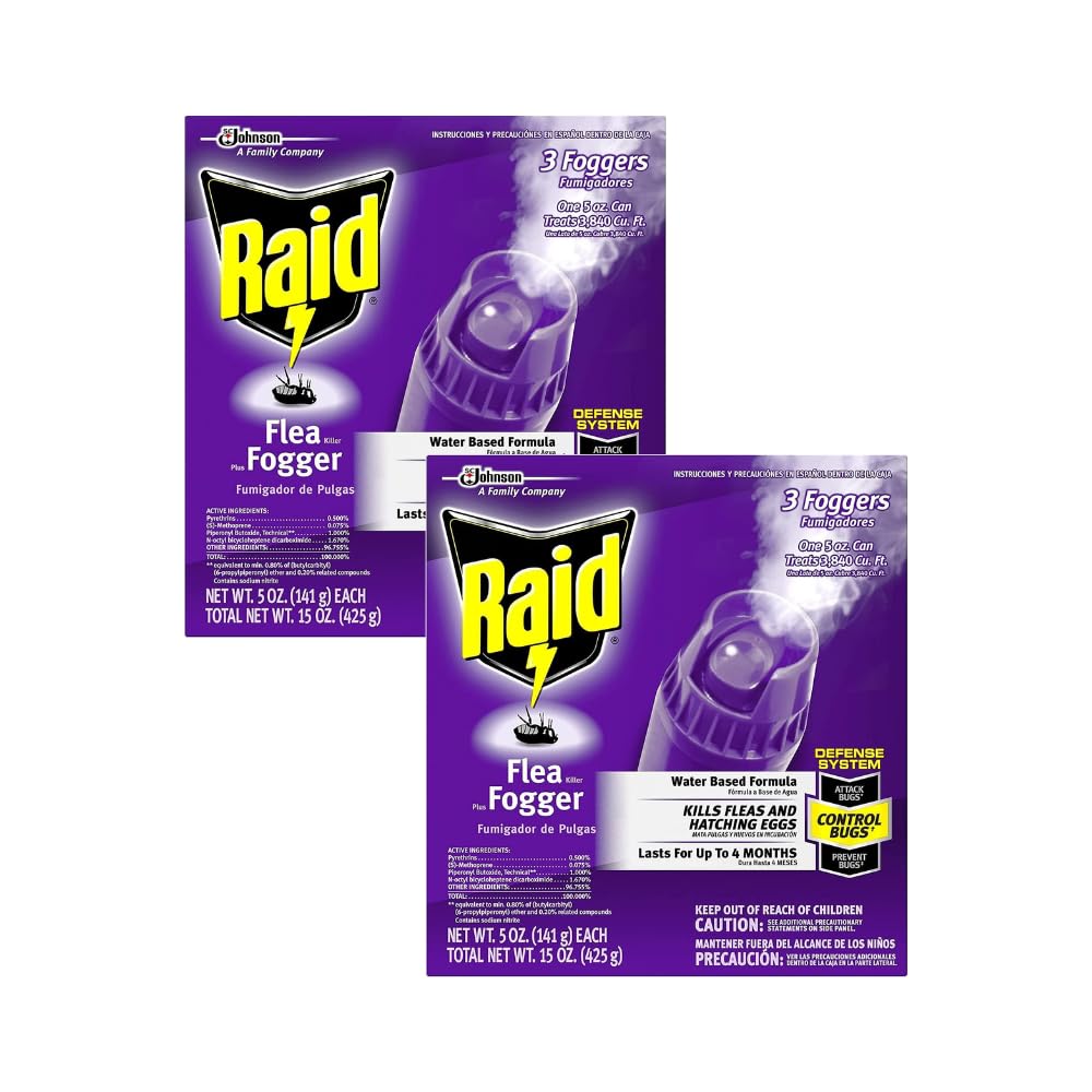 Raid Flea Fogger Plus Killer Water Based Formula Kills Fleas and Hatching Eggs 5 Ounce Cans 3 Count (Pack of 2)