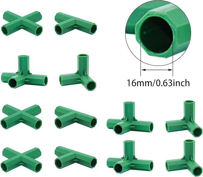 16PCS Fitting 16MM 4 Types Stable Support Heavy Duty Greenhouse Frame Building Connector Suitable for Grape Trellis Sunscreen Shed Gardening