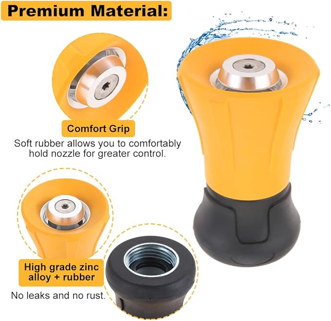 Fireman Hose Nozzle, Yellow Garden Hose Nozzle, High Pressure Sprayer Nozzle for Car Washing, Patio Cleaning, Watering Lawn and Garden, Universal Fit Garden Hoses